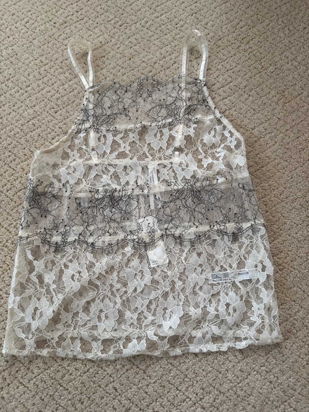 Anthropologie - NWT - XS - Cream Lace with Black Stitching Camisole